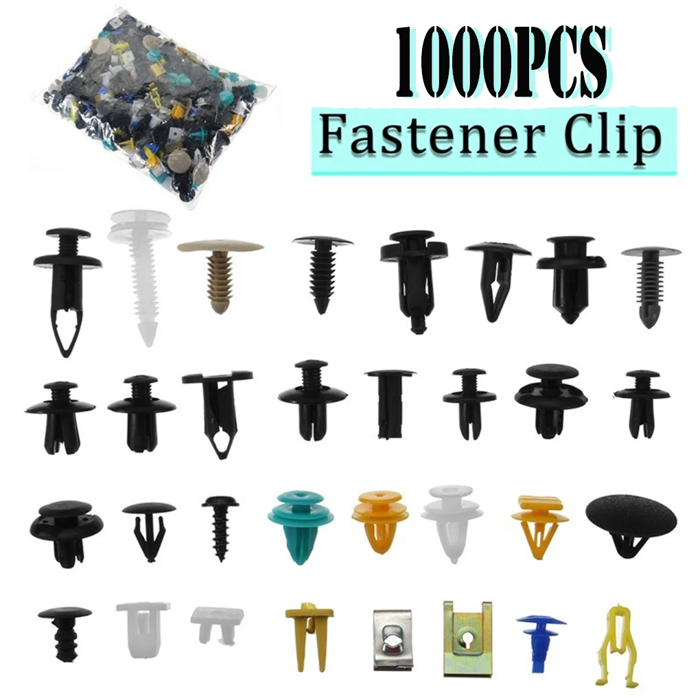 200/500/1000pcs/set Automotive Plastic Rivet Car Fender Bumper Interior Trim Push Pin Clips Kit Car Accessories With 6 Inch Tool