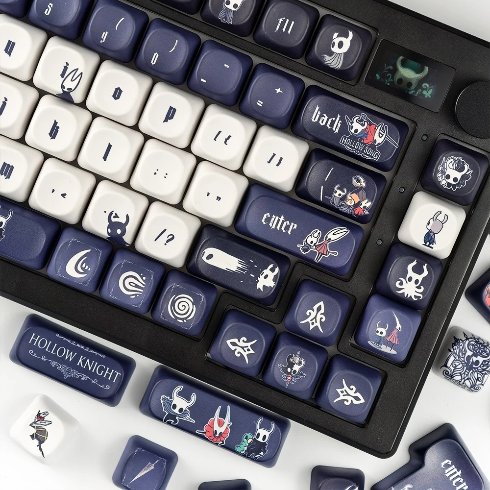ホロウナイト ゲームキーキャップ MOA プロファイル ラウンド キュート ネイビーブルーとブラック メカニカルキーボードキャップ PBT昇華カスタムキーキャップ