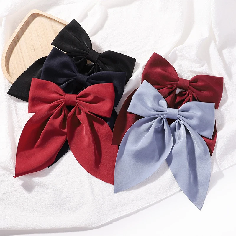 Women's solid color bow hair claw  fresh fashion simple hair accessories  versatile hair clips  girl party streamers