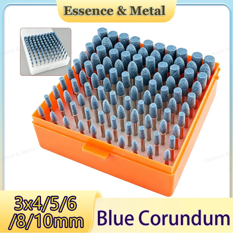100PCS Blue Corundum Grinding Head 3mm Handle Blue Abrasive Grinding Stone Set Suitable for Electric Rotary Tools Grinding Head