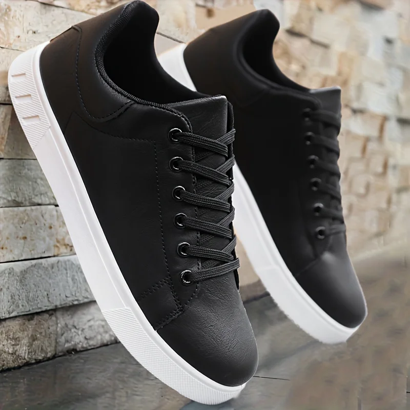 Plus Size Men's Solid Colour Vintage Skateboard Shoes, Comfy Non Slip Lace Up Casual Sneakers For Men's Outdoor Activities