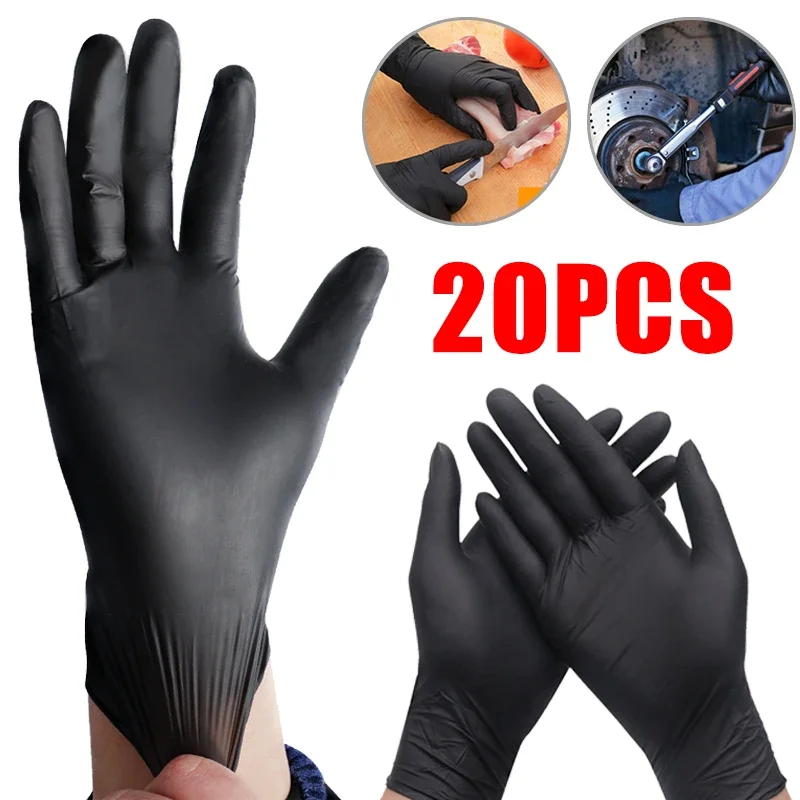 

20PC Nitrile Disposable Gloves Waterproof Food Grade Black Home Kitchen Laboratory Cleaning Gloves Cooking Car Repairing Gloves