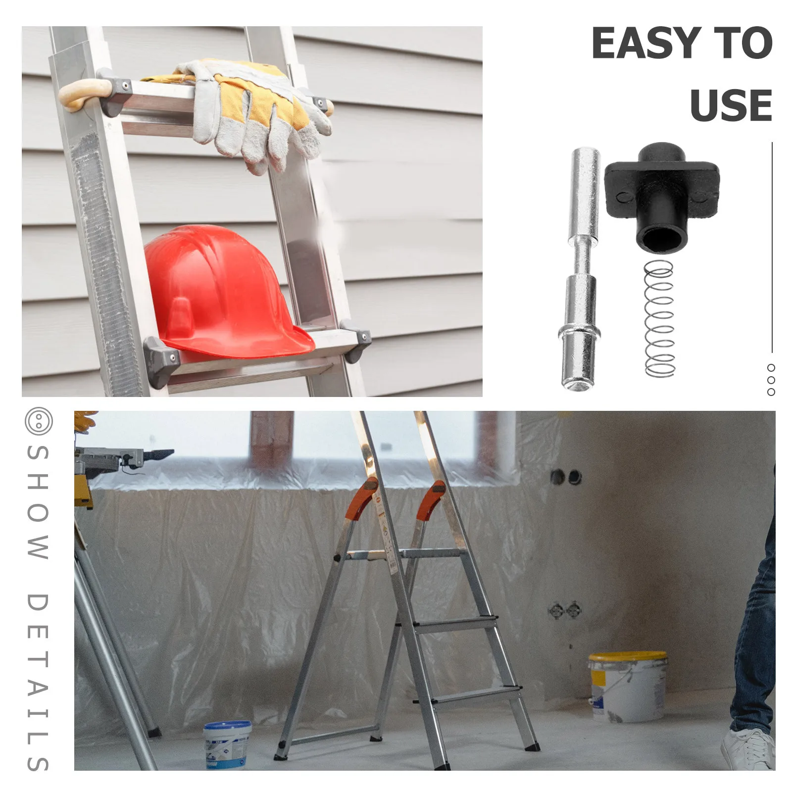 

1 Set Telescopic Base Replacement Includes Shaft Spring Black Base For Extension Folding Ladder Durable Ladder Parts Accessory
