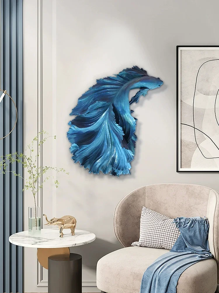 Home Decor Creative Fighting Fish Statue Wall Hanging Room Decor Nordic Office Living Room Sofa Background Wall Hanging Ornament