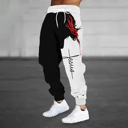 Winter New Thick Warm Pants Fashion 3D Geometric Pattern Printed Sweatpants Men Loose Casual Pocket Drawstring Sweatpants