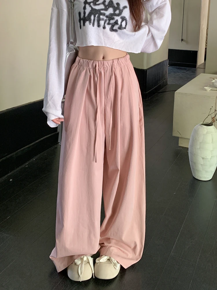 Wijde pijpen broek Vintage dames print Effen kleuren Dames zomer satijnen split Lichtgewicht trekkoorden Zoet zacht verstelbaar buiten