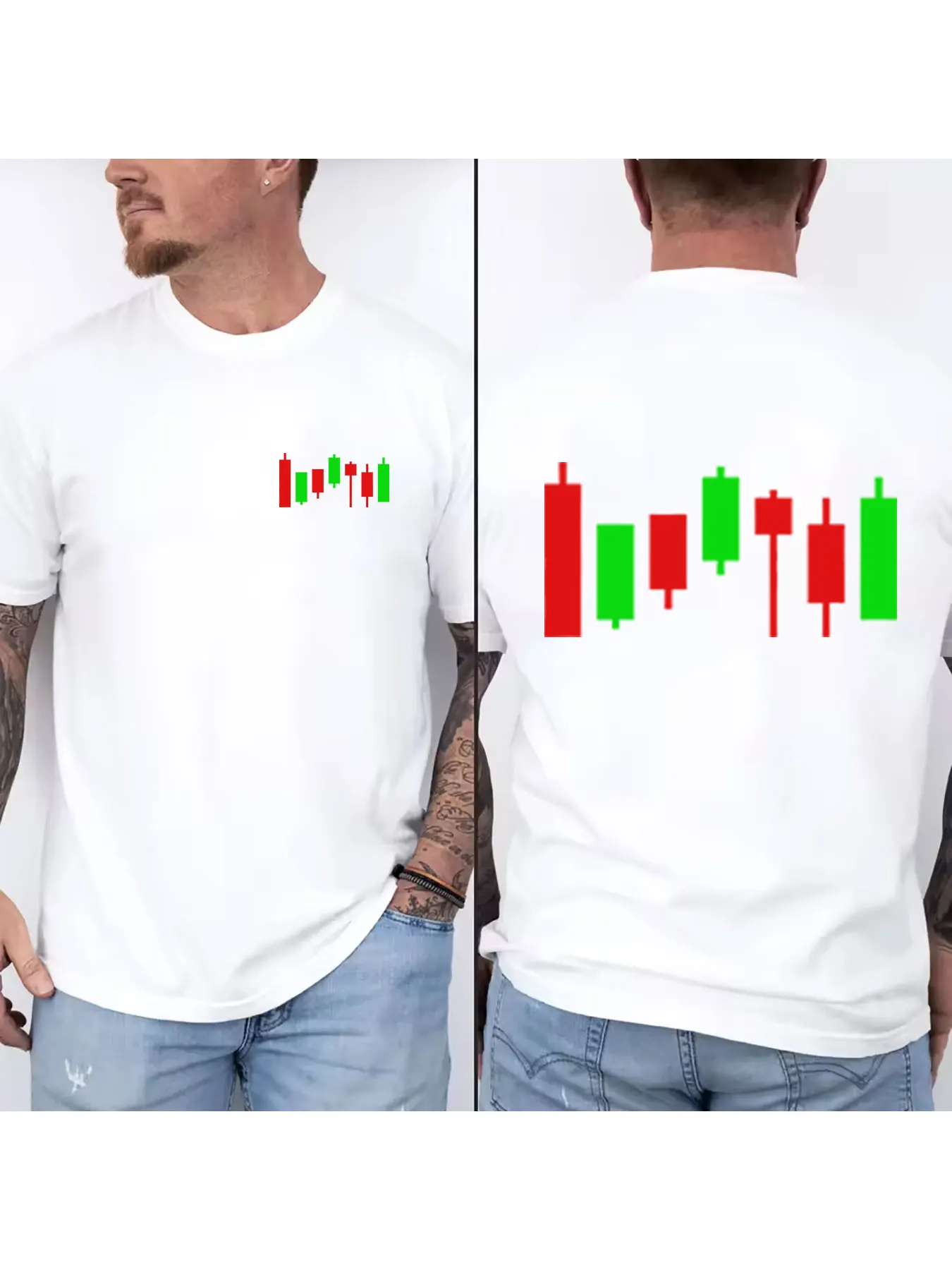 Men's Pure Cotton Short Sleeve T Shirt with Candlestick Chart Print Casual Breathable Crew Neck Tee for Stock Market Enthusiasts