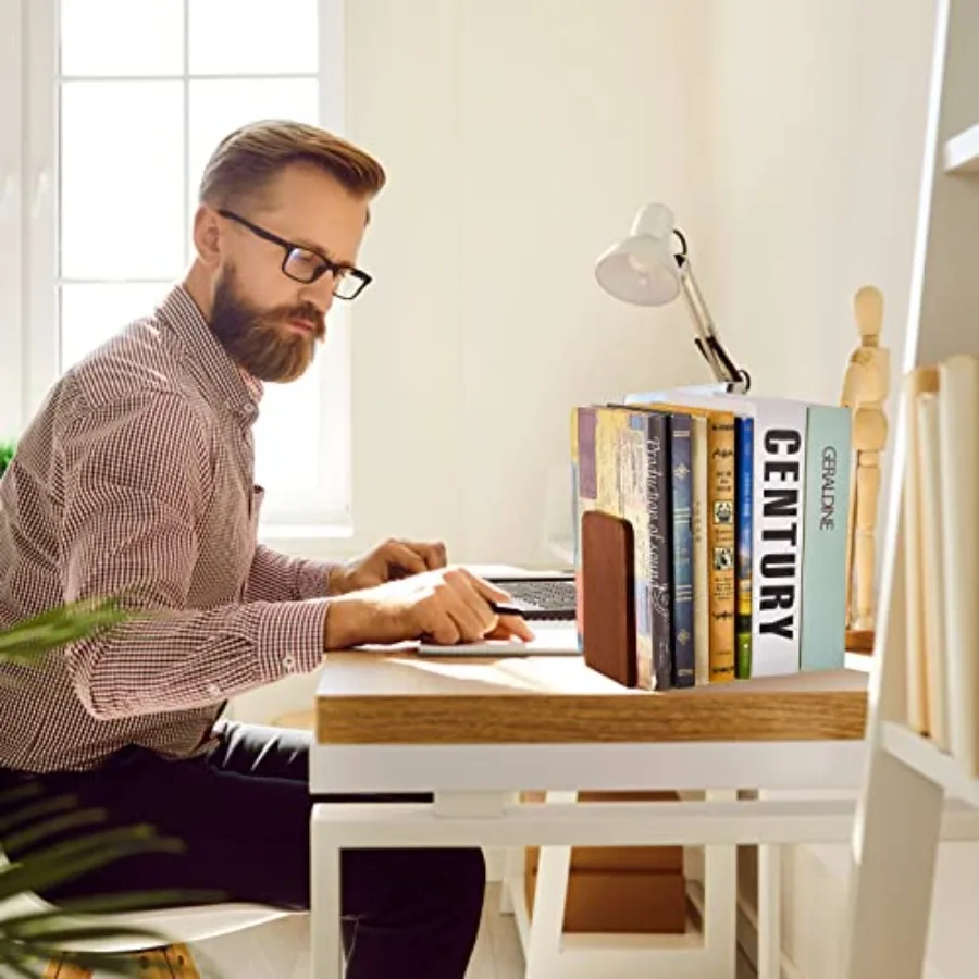 4 أزواج من الدفتين الخشبية شديدة التحمل للأرفف حامل كتب جوز كبير قوي مقاس 5.2 × 3.2 × 4.2 بوصة مكتب مكتب مزخرف Acc #6