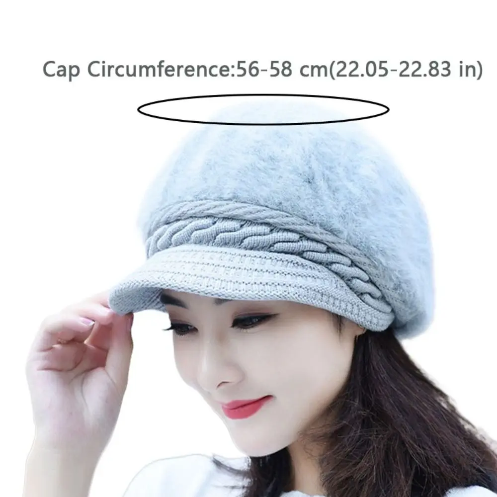 Vintage Dikker Warm Winter Baret Muts Gebreide Faux Konijnenbont Gezellige Muts Pluche Casual Oorbeschermkap Vrouwen