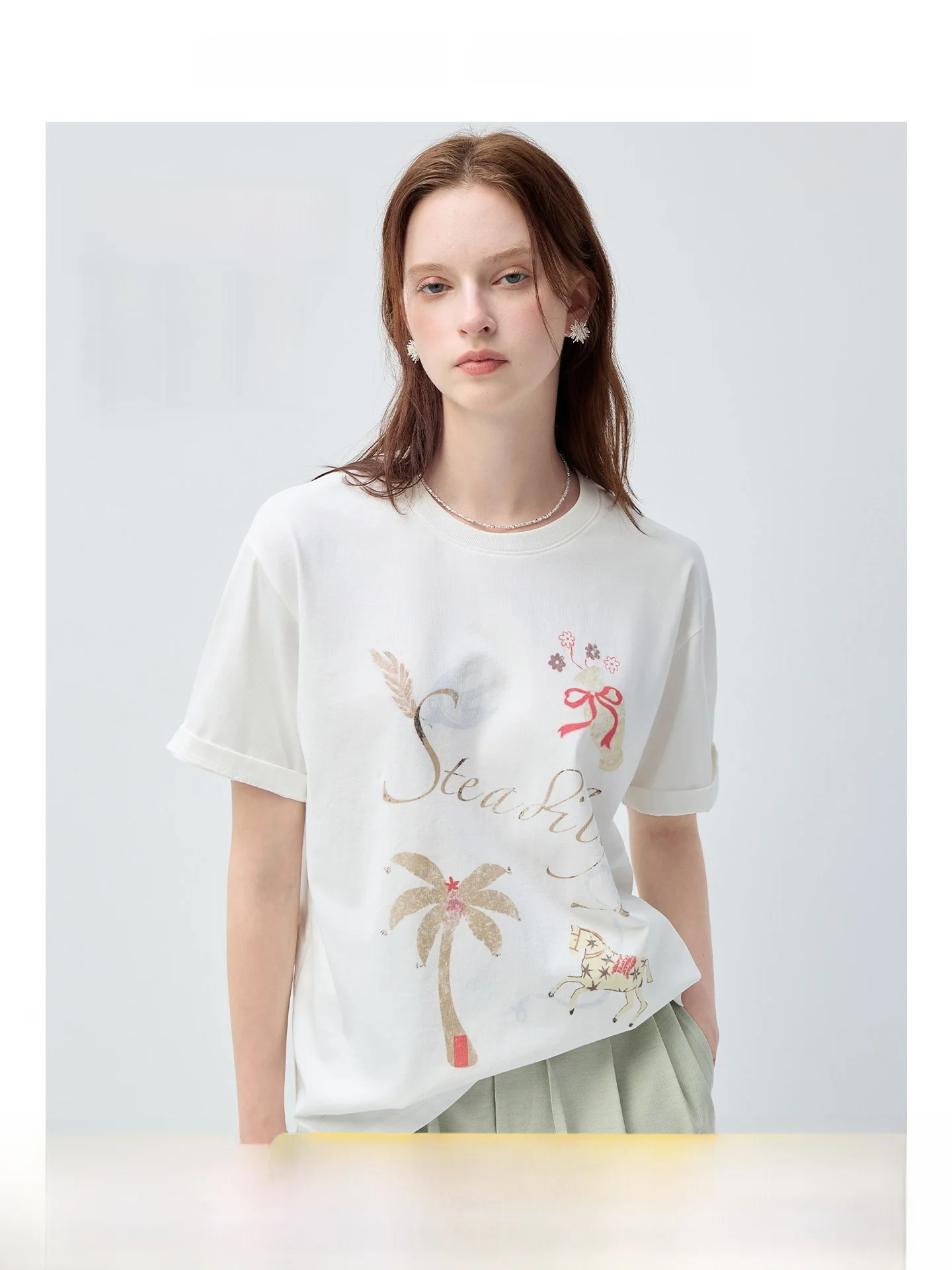 

Cool Feeling round Neck Short Sleeve T-Shirt Women's plus Size Printed Casual Top for Summer Versatile Comfortable Breathable