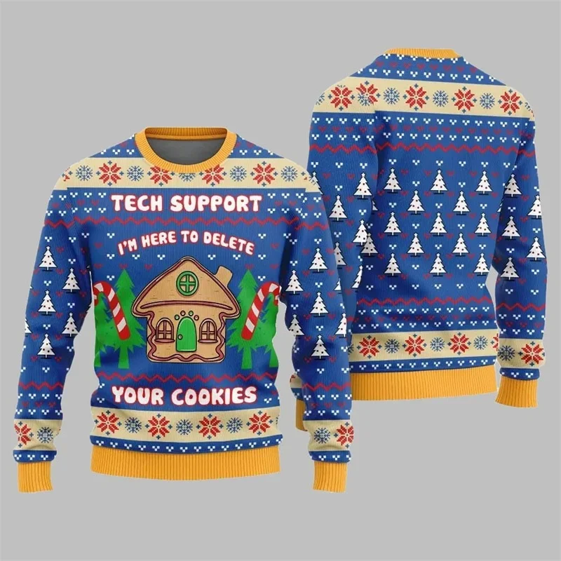 Weihnachtlicher lustiger 3D-Druck Lebkuchenmuster Hässlicher Pullover Lebkuchenhaus-Design Pullover Niedlicher Cartoon-Sweatshirt – Detail 4