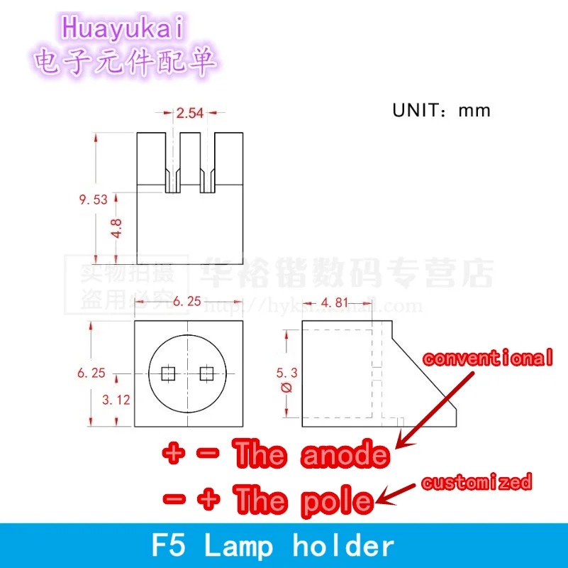 50 Buah F5/5MM LED Pemegang Lampu Lubang Tunggal dengan Manik Lampu 90 Derajat Kaki Bengkok Penyangga PCB F5 Indikator Pemancar Sinyal Cahaya