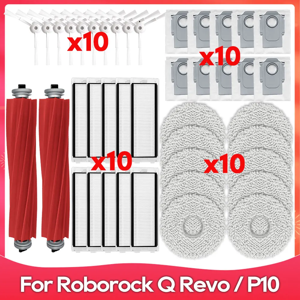 Compatible For Roborock Q Revo / P10 / A7400RR Robot Vacuums Main Side Brush Filter Mop Cloths Rag Dust Bag Spare Part Accessory