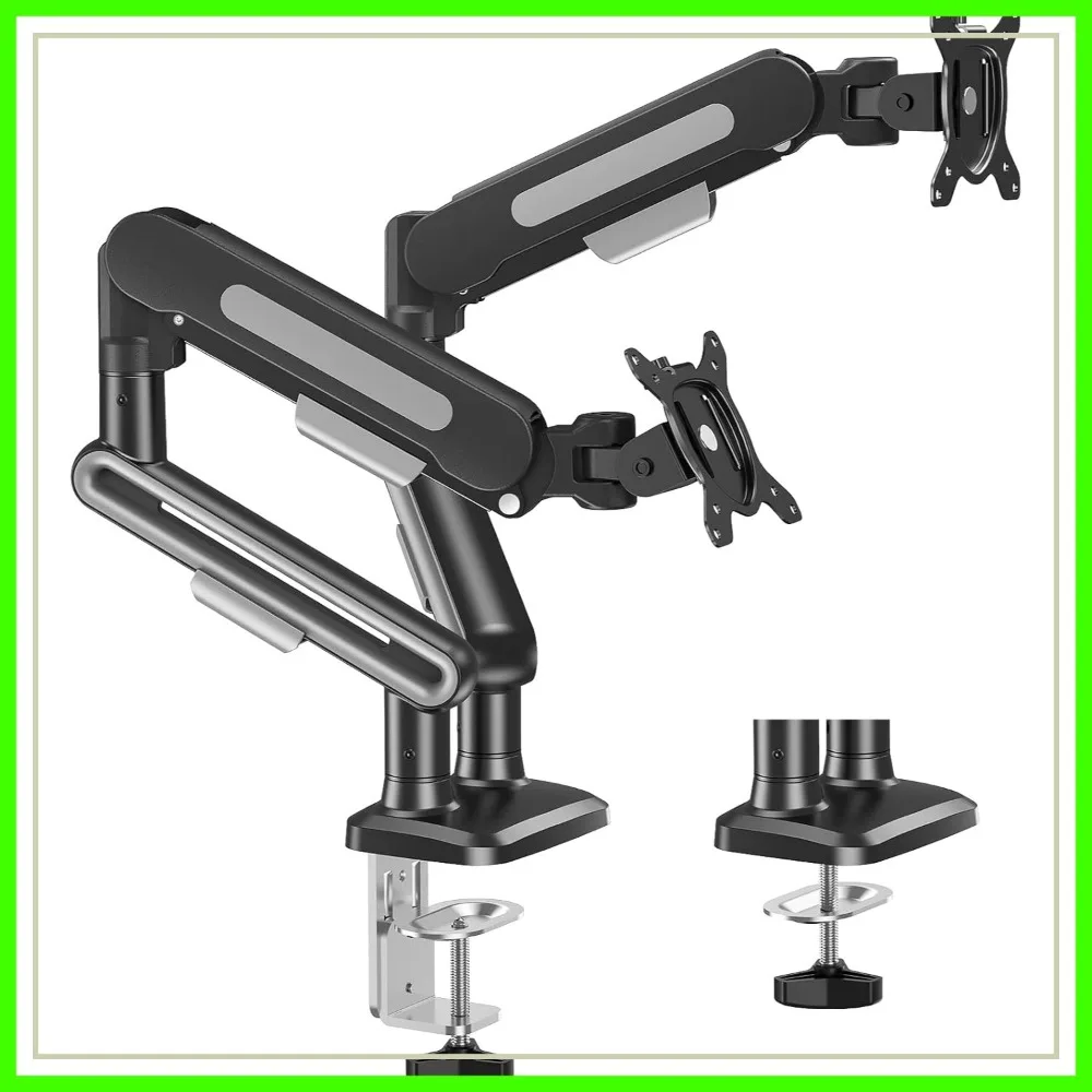 Dual Monitor Desk Mount for 2 Monitors Max 39 Inches, Pneumatic Arms Hold 26.5lbs Each, VESA with C Clamp & Grommet Base