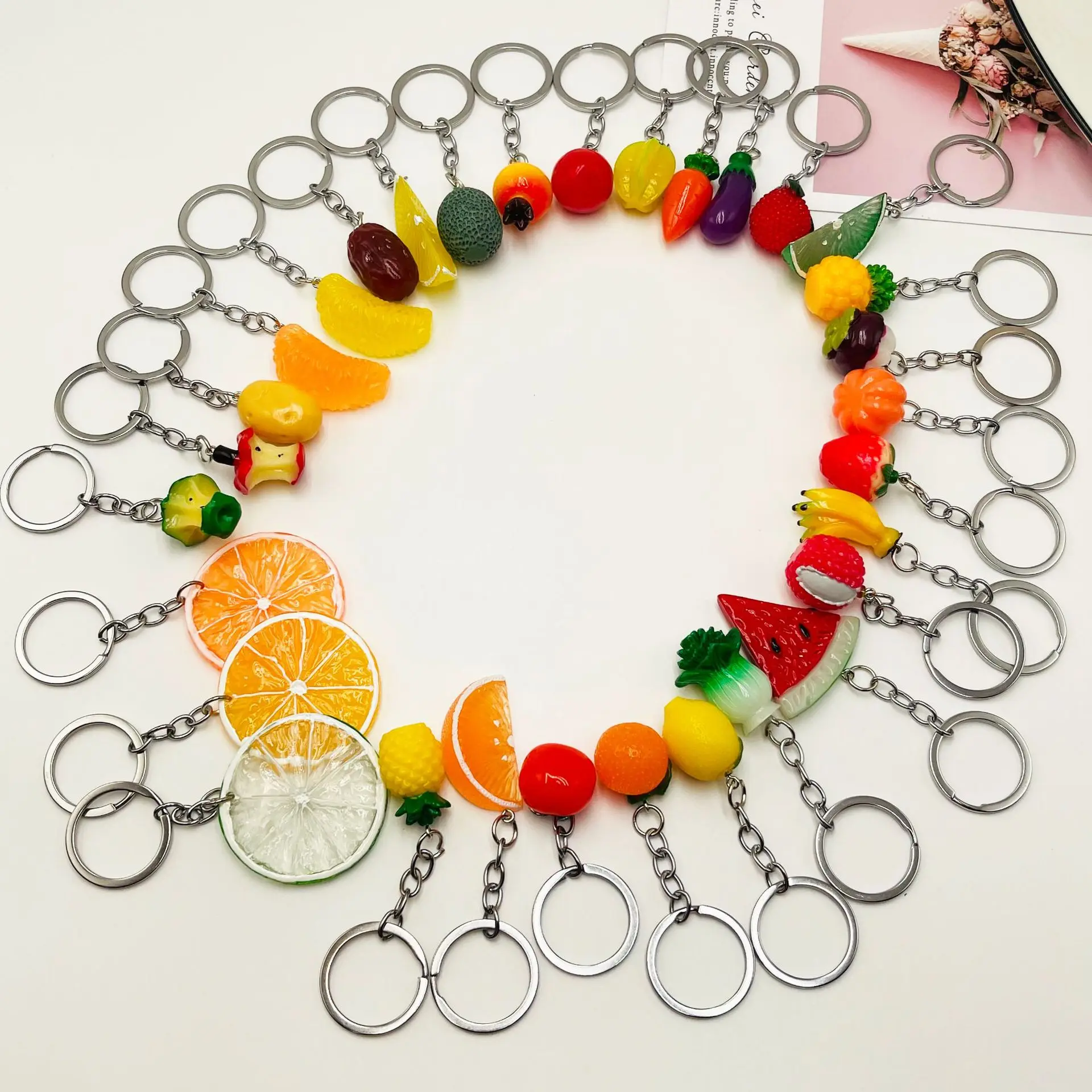 2024 Multi-style New Novel Fruit Avegetable Series Personality Simulation Resin Food Activity Gift Pendant Keychain Wholesale