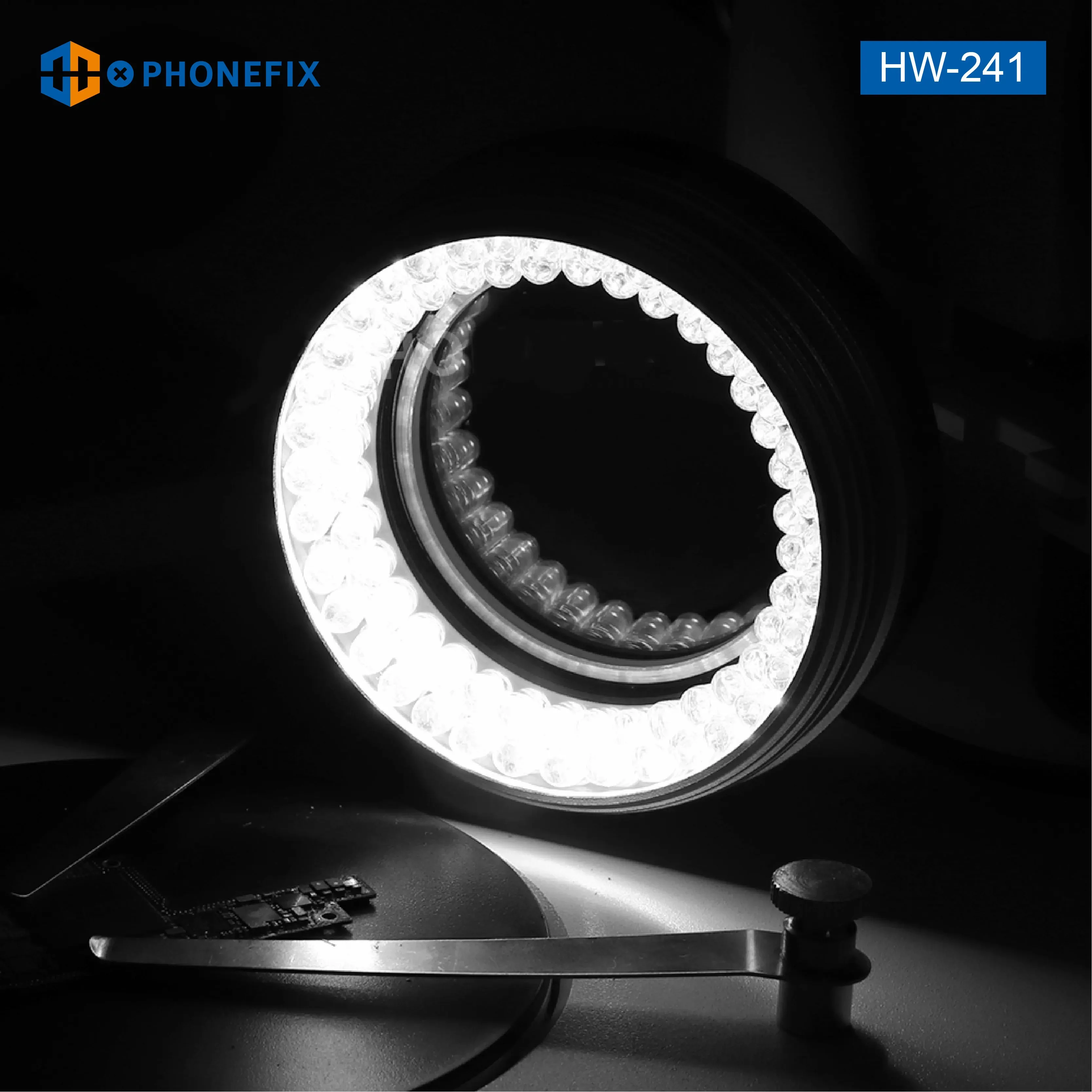 72 diody LED, średnica wewnętrzna 48 mm, pierścień, regulowana jasność, źródło światła LED, lampa do mikroskopu monokularowego, regulowany iluminator.