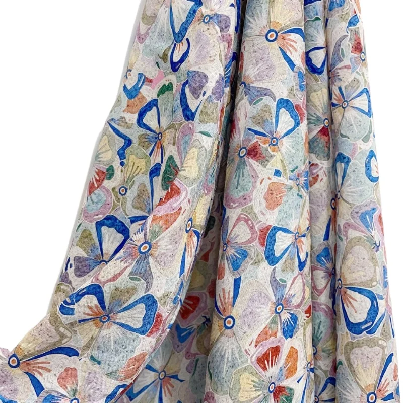 

100cm*150cm Flower Printed Rayon Fabric African Jacquard Ramie Fabrics for DIY Dress Scarf Cheongsam Sewing Clothing