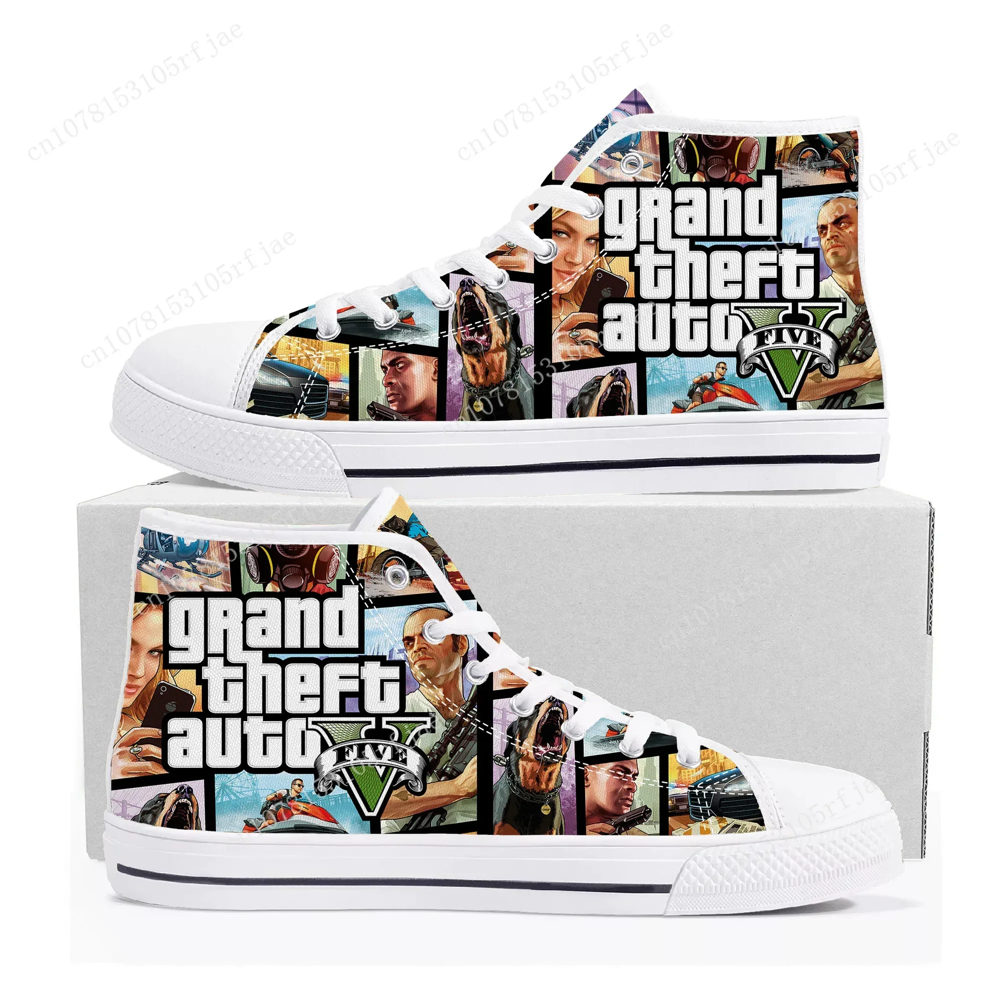 

Grand Theft Auto V 5 High Top Sneakers Mens Womens Teenager GTA Five High Quality Canvas Shoes Game Casual Tailor Made Sneaker