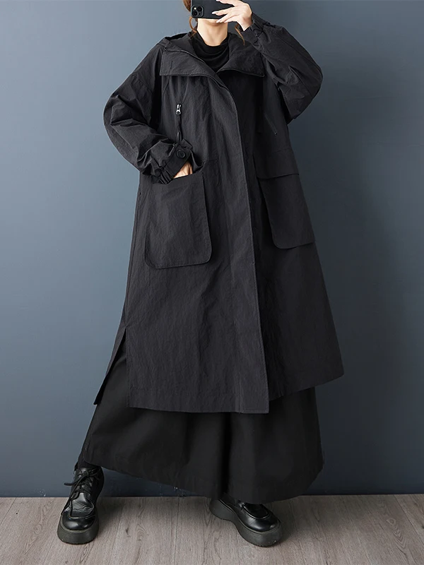 

K Sle Негабаритная ветровка с капюшоном, двухслойное свободное утягивающее пальто средней длины, осеннее модное новое поступление, повседневная одежда