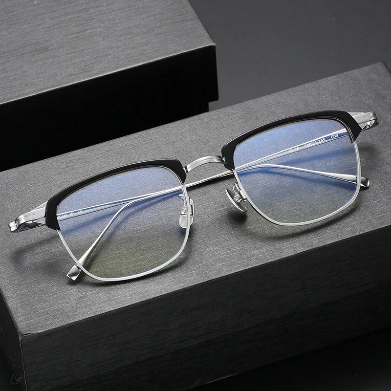 High Quality Handmade Pure Titanium Optical Glasses Frame Men Fashion Square Eyeglasses Can Customize Myopia Multi-Focal Lenses