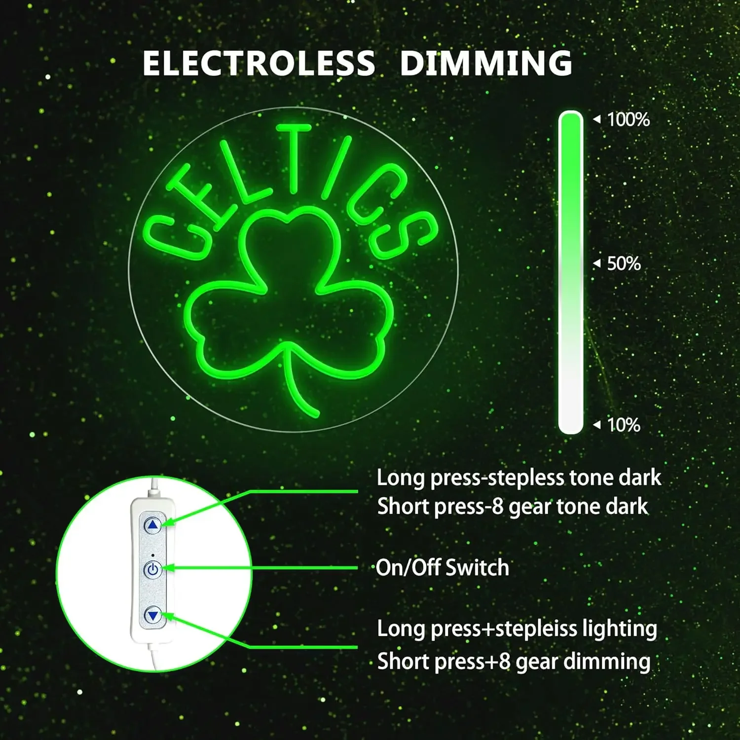 Celtics Shamrock Neon Light Dimmable Sign USB Power for Party Game Day Sports Shop Teen Bedroom Basketball Court Wall Decor Gift