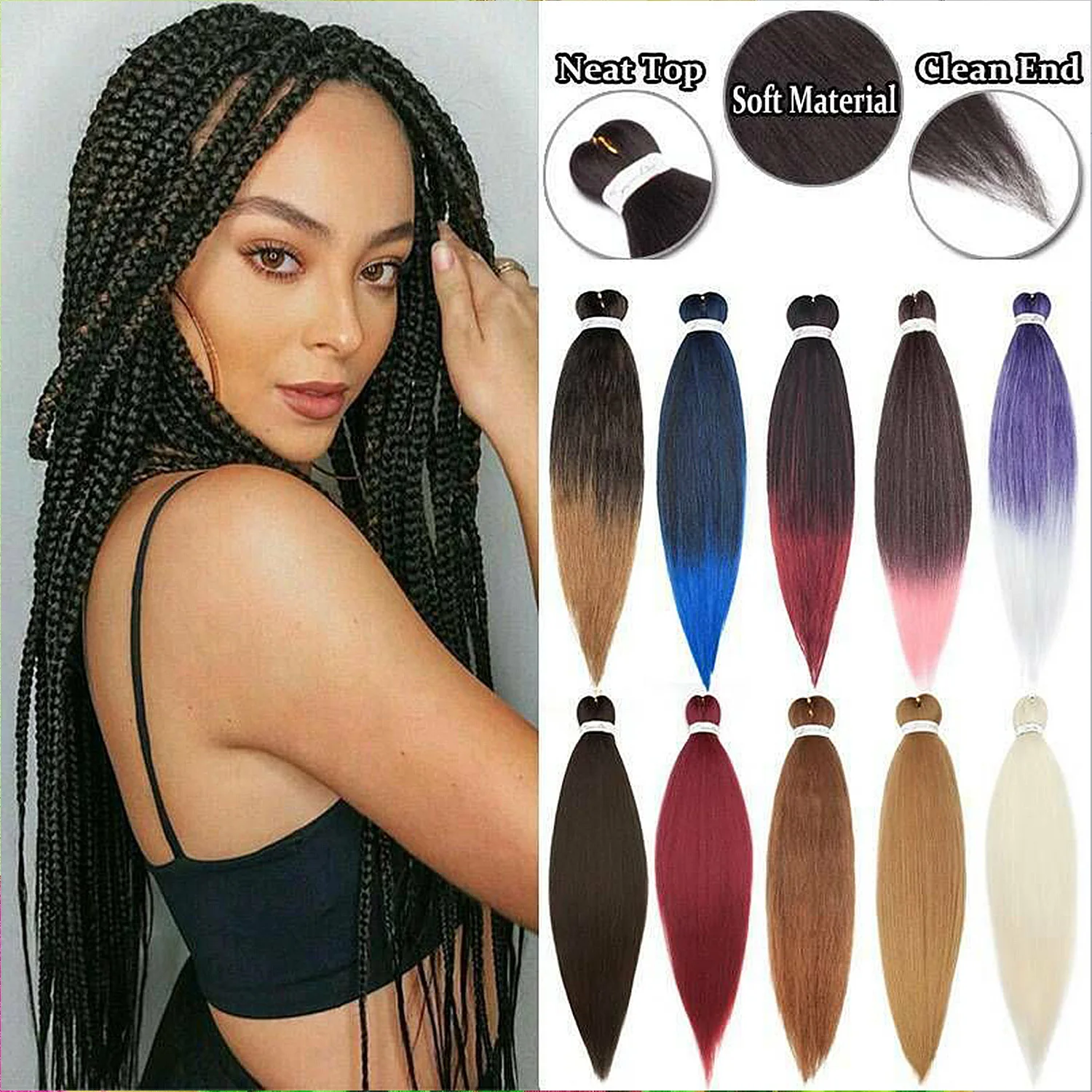 Crochet Hair Jumbo Braids Hair Extensions For Women Kids Jamaican Braiding Hair Pre Stretched Ombre Synthetic Braid YAKI Texture