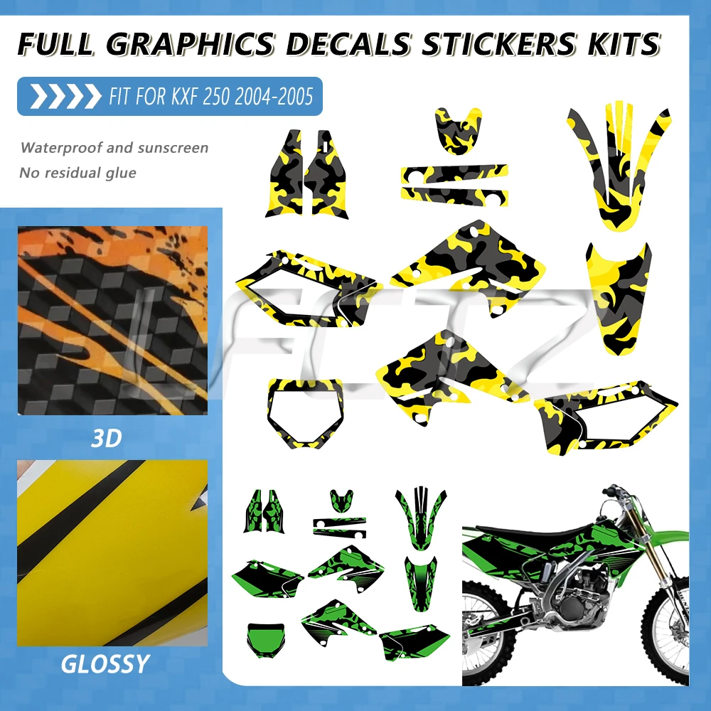 Fit for Kawasaki KX250F KXF250 KX 250F KXF 250 2004 2005 Full Set of Motorcycle Fairing Decor Graphics Background Decals Sticker