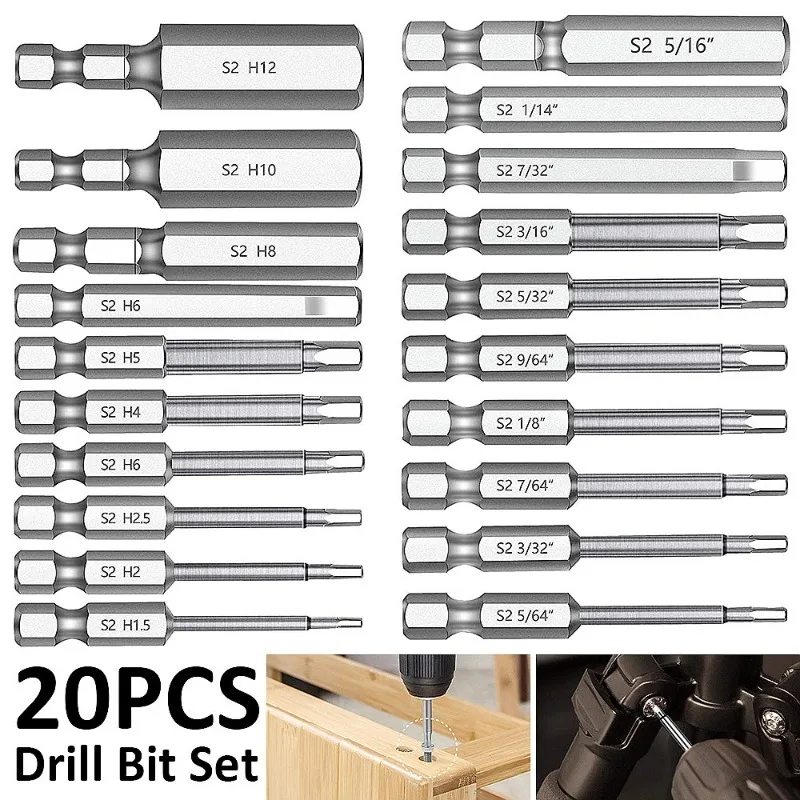 

20Pcs Hex S2 Alloy Steel Allen Key Screwdriver Bit Set Metric Magnetic Hexagon Socket Tool