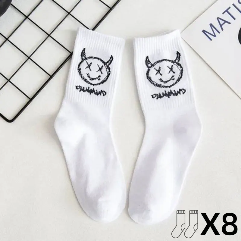 Men Women Socks Cotton Simplicity Anime Devil Grimace Harajuku Black White Graffiti Fashion Long Funny medias Hip Hop Sox Unisex