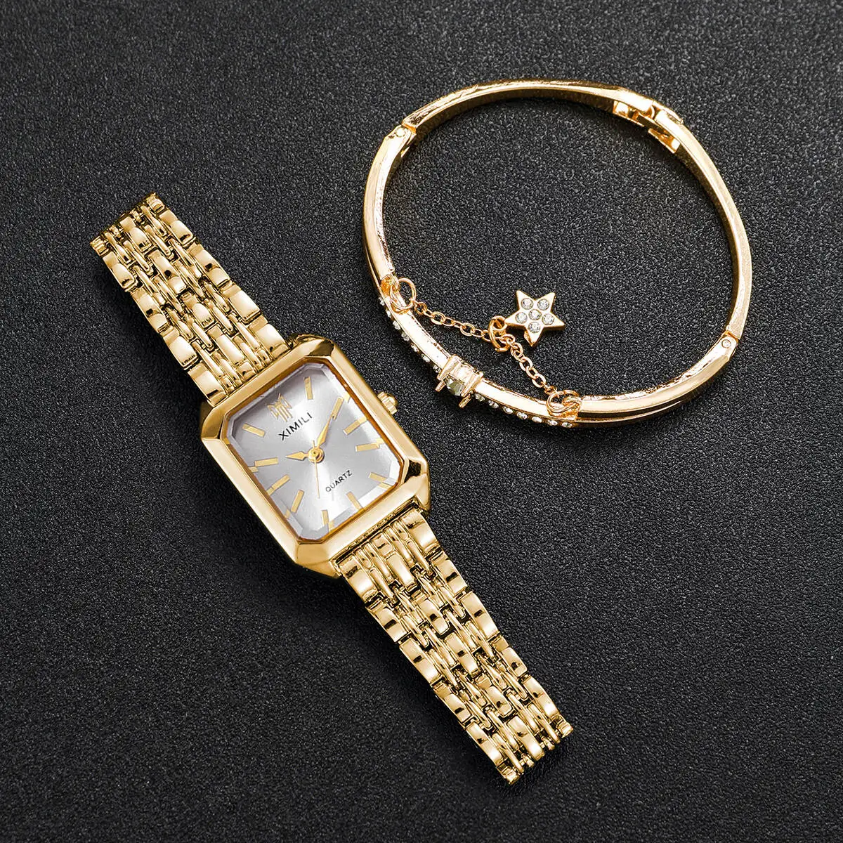 2 шт. роскошные женские часы модный прямоугольный ремешок из нержавеющей стали женские кварцевые часы браслет набор Relogio Feminino