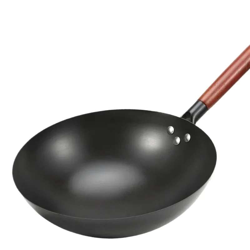 Iron Wok Pan, 32cm Woks & Stir-Fry Pans No Chemical Coated Flat Bottom Chinese Woks Pan for Induction,Electric,Gas