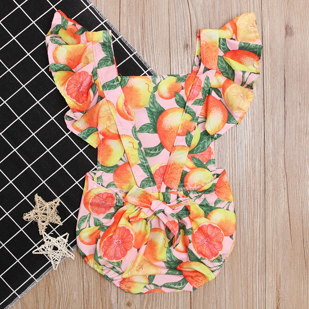 Kinder Stram pler Baby gekräuselte Mädchen Kleinkind Sommer Spiel anzug Obst Bodysuit Print Mädchen Stram pler & Overall Baby Mädchen Ostern Stram pler