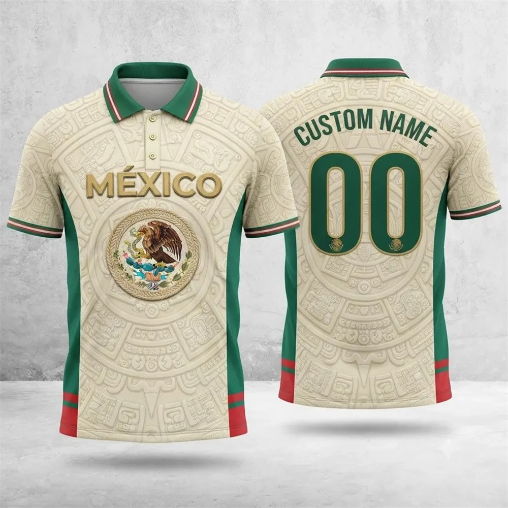 Personalized Mexico Flag Polo Shirt Custom Name Number Print Short Sleeve Tops For Football Fan Daily Holiday Casual Sports Tee view 5