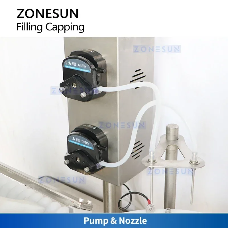 Máquina automática de llenado y tapado de botellas con bomba peristáltica Zonesun, máquina de envasado y taponadora monobloque ZS-AFC37