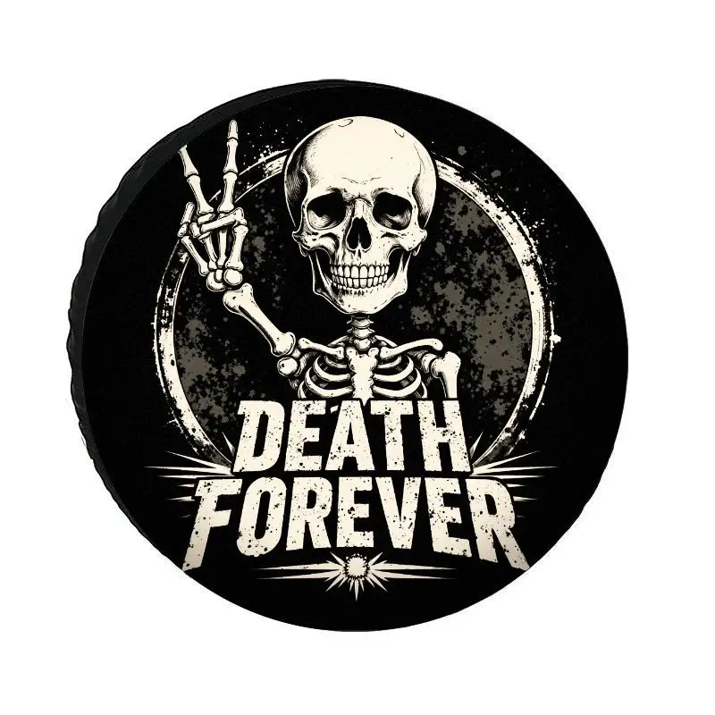 Trend Skull DEATH FOREVER Printed Tire Cover - Peace Sign Pattern, Polyester Dustproof And Sunproof Spare Tire Cover, Suitable F