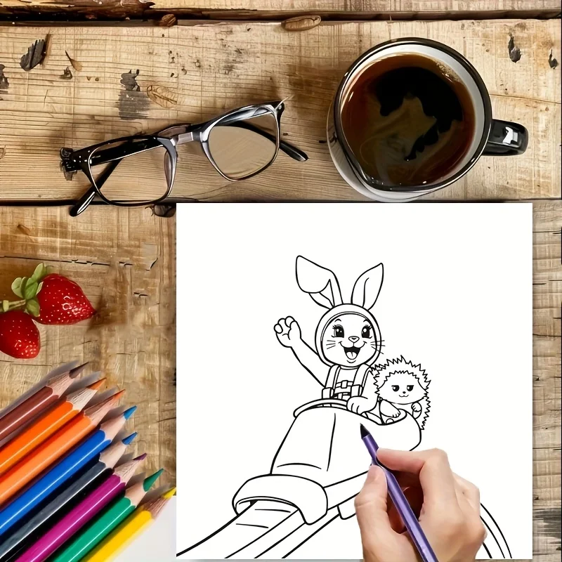 Libro para colorear estilo Animal en el parque de atracciones de 28 páginas para adultos, reducción de estrés para aliviar el estrés y reducir el estado de ánimo