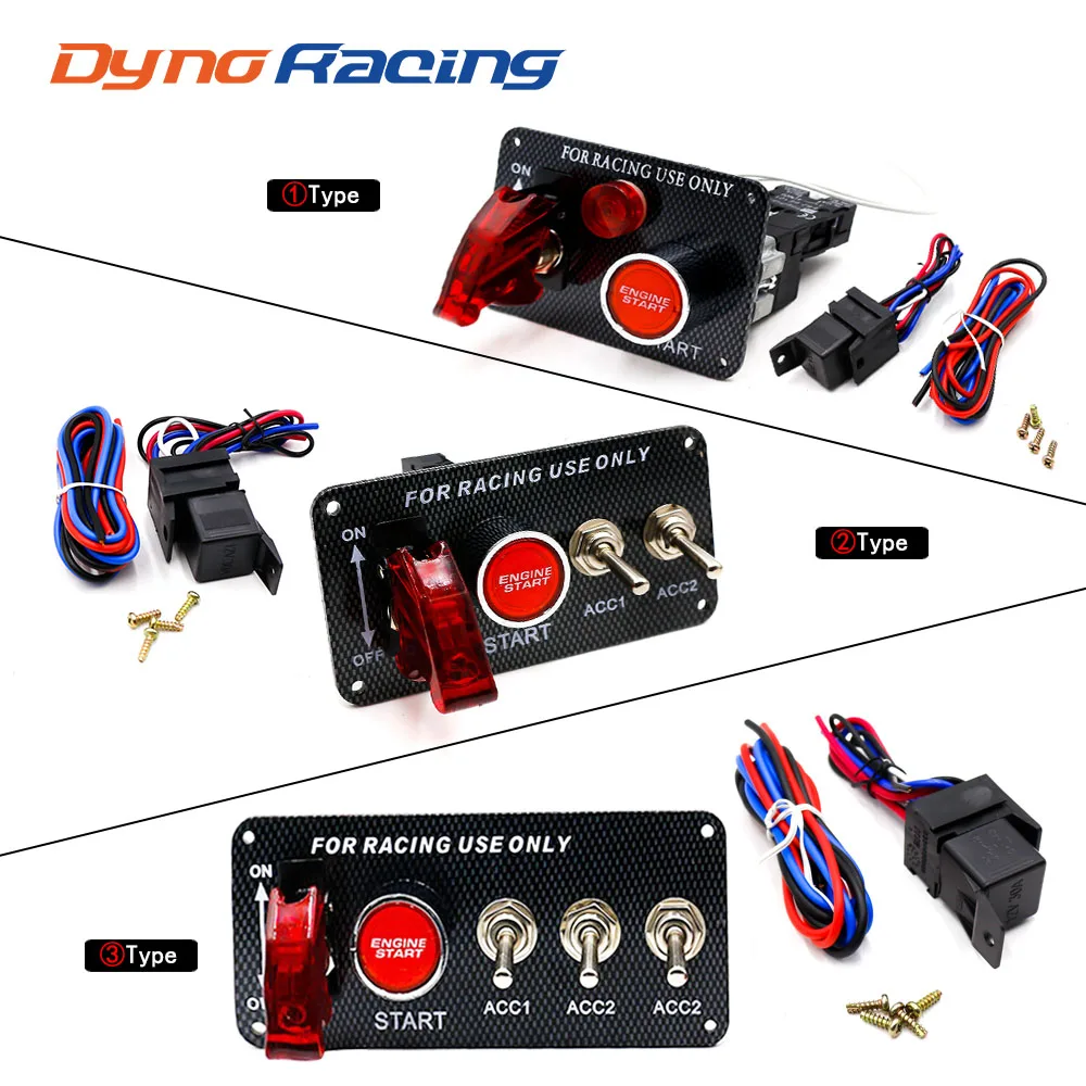 12V Racing Car Ignition Switch Panel Engine Start Stop Ignition Push Buttons LED Toggle Switch Panel Carbon For Truck