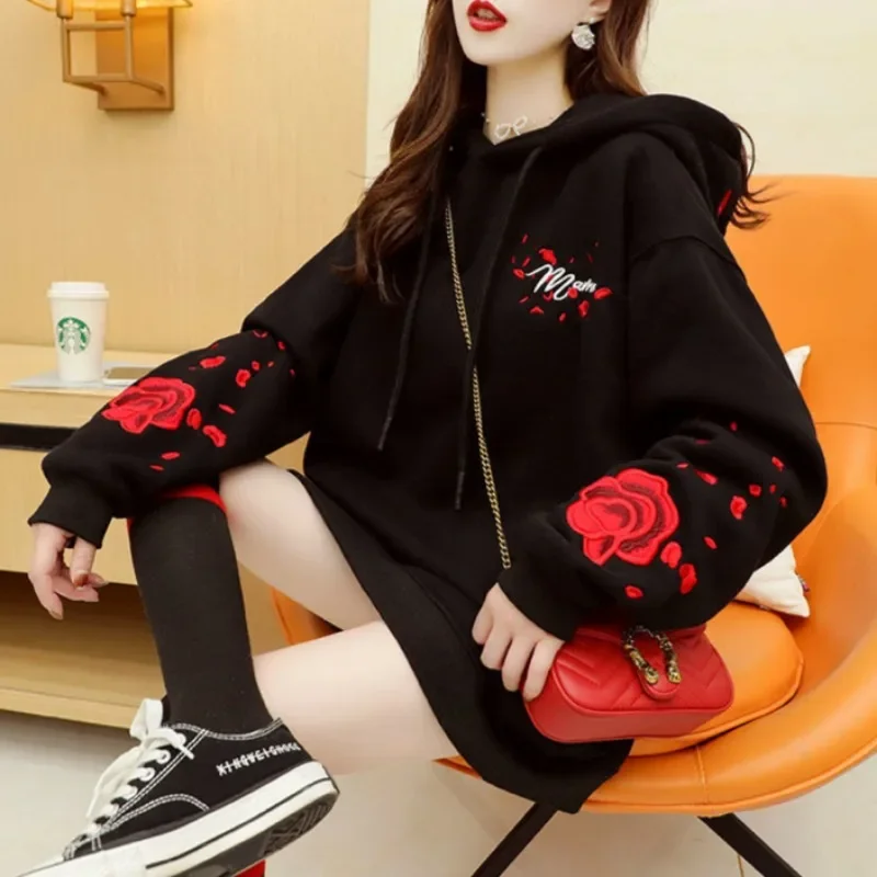 Women Hoodies Chinese Style Embroidery Sweatshirts White Crane and Flower Embroidery Hoodies Sweatshirts New Fashion East Style