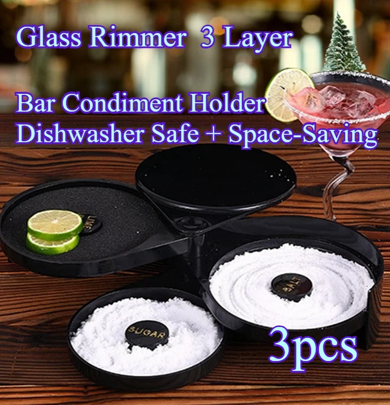 Salt Rimmer Rim Tray 3 Layer Seasoning Caddy Cocktail Margarita Bar Condiment Holder Party Dishwasher Safe Adjustable Plastic