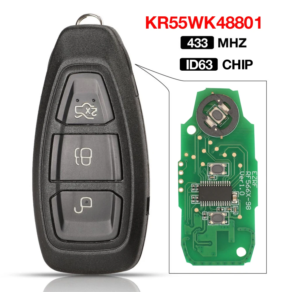 

jingyuqin KR55WK48801 Smart Remote Key For Ford Focus C-Max Mondeo Kuga Fiesta B-Max 433/434Mhz 4D63 80Bit Intelligent Keyless