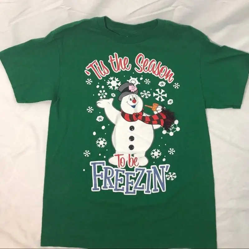 Frosty the Snowman Green T Shirt Cotton Funny Size S 4XL NA011