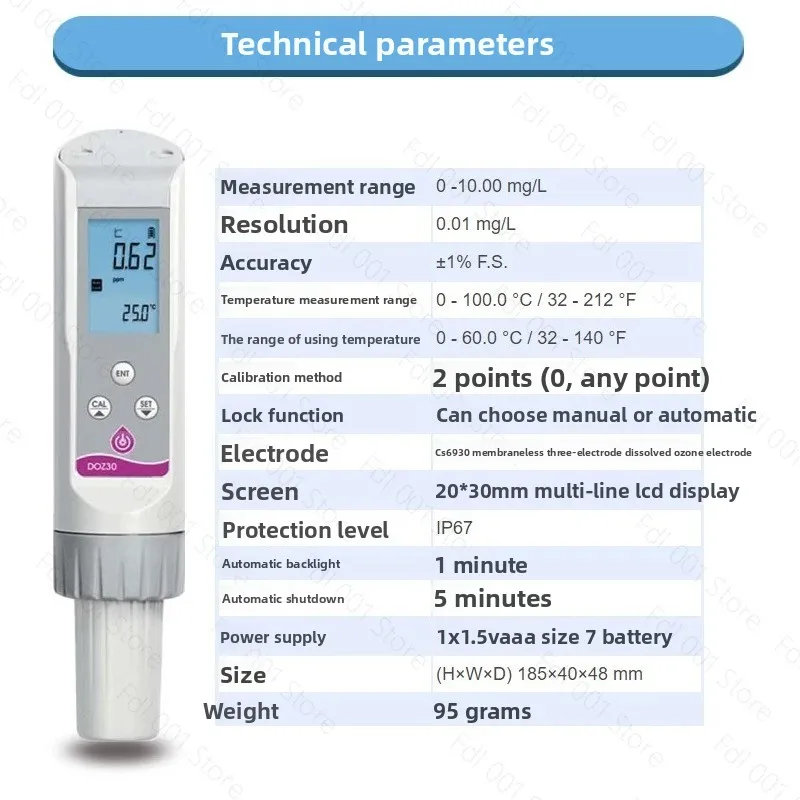10.00mg/L Portable Dissolved Ozone O3 Meter Tester Resolution 0.01mg/L ±1% F.S. Waterproof grade IP67 view 4