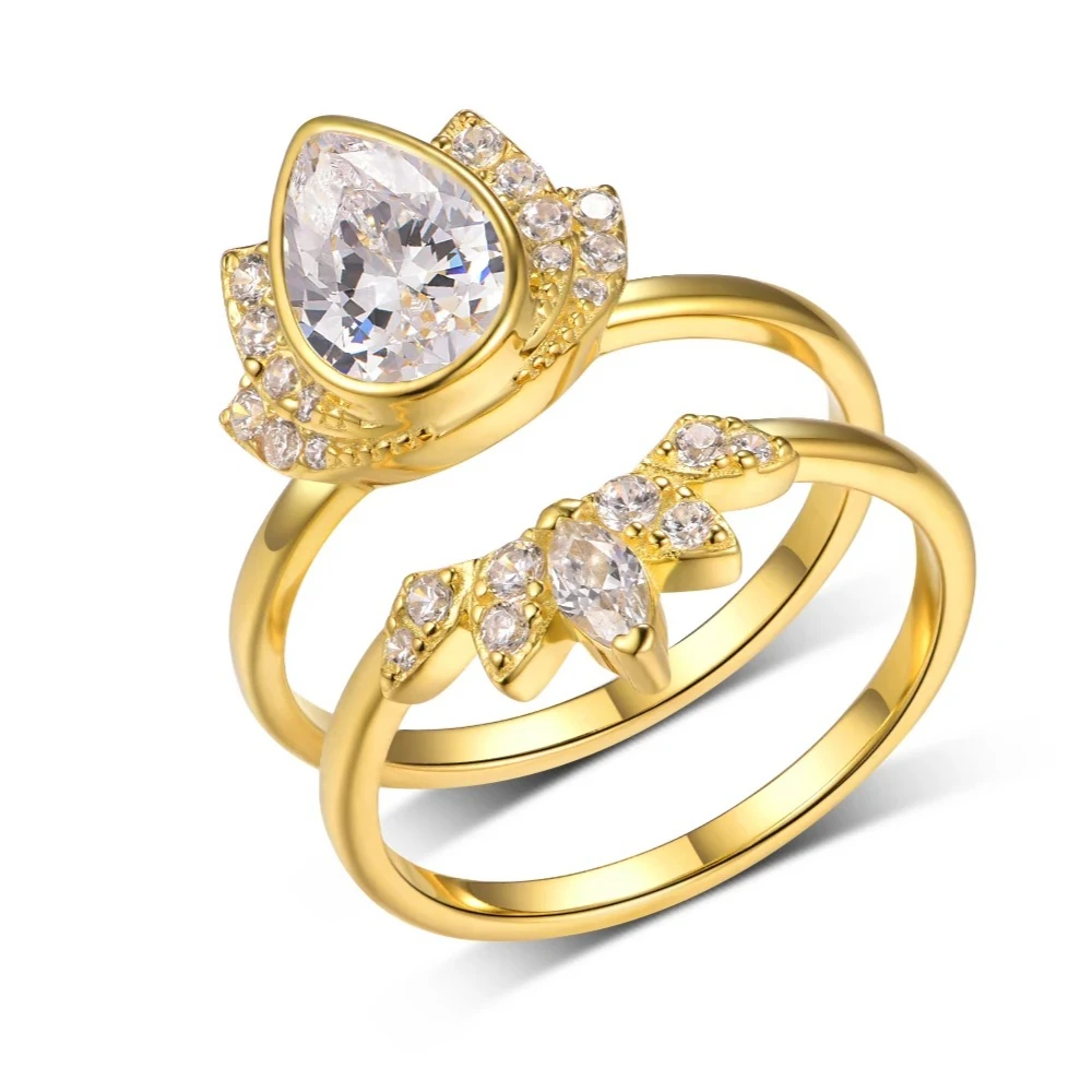 

S925 Sterling Silver Water Drop 1.5CT Moissanite Ring Set Fine Jewelry Gold Plated 18k Suitable for Gift Giving Birthday Gift