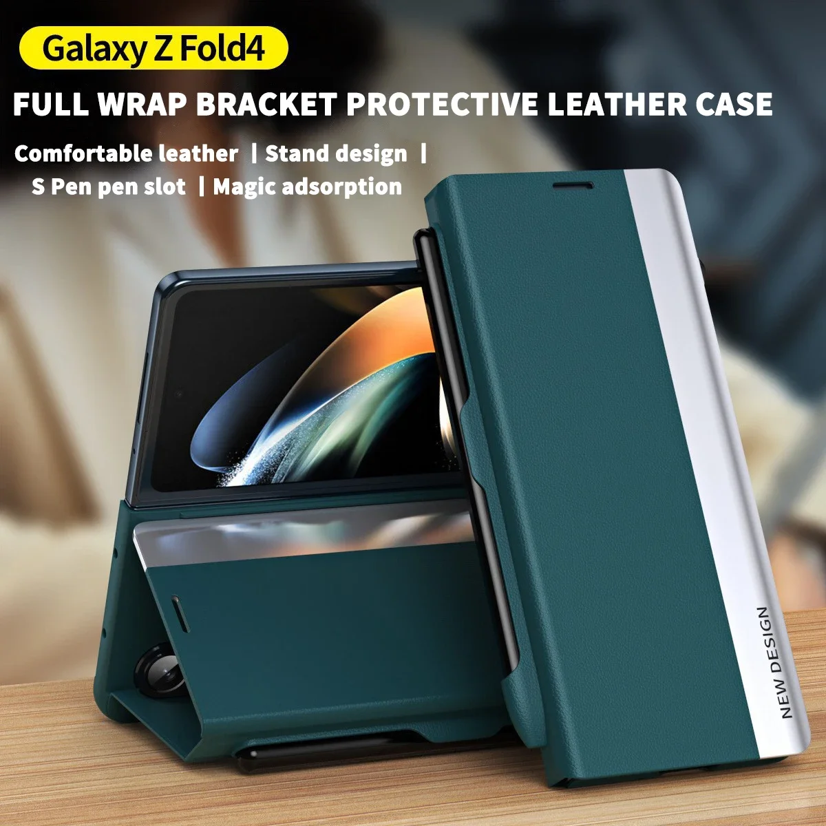 Magnetic Flap Leather Holster Pen Slot Case for Samsung Galaxy Z Fold 6 5 4 3 2 with S Pen Anti-drop Cover