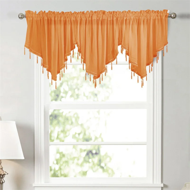 Triangle Shape Kitchen Short Curtain, Valance de janela, cortina com miçangas, borlas para café, bar, decoração de casa, monocromático