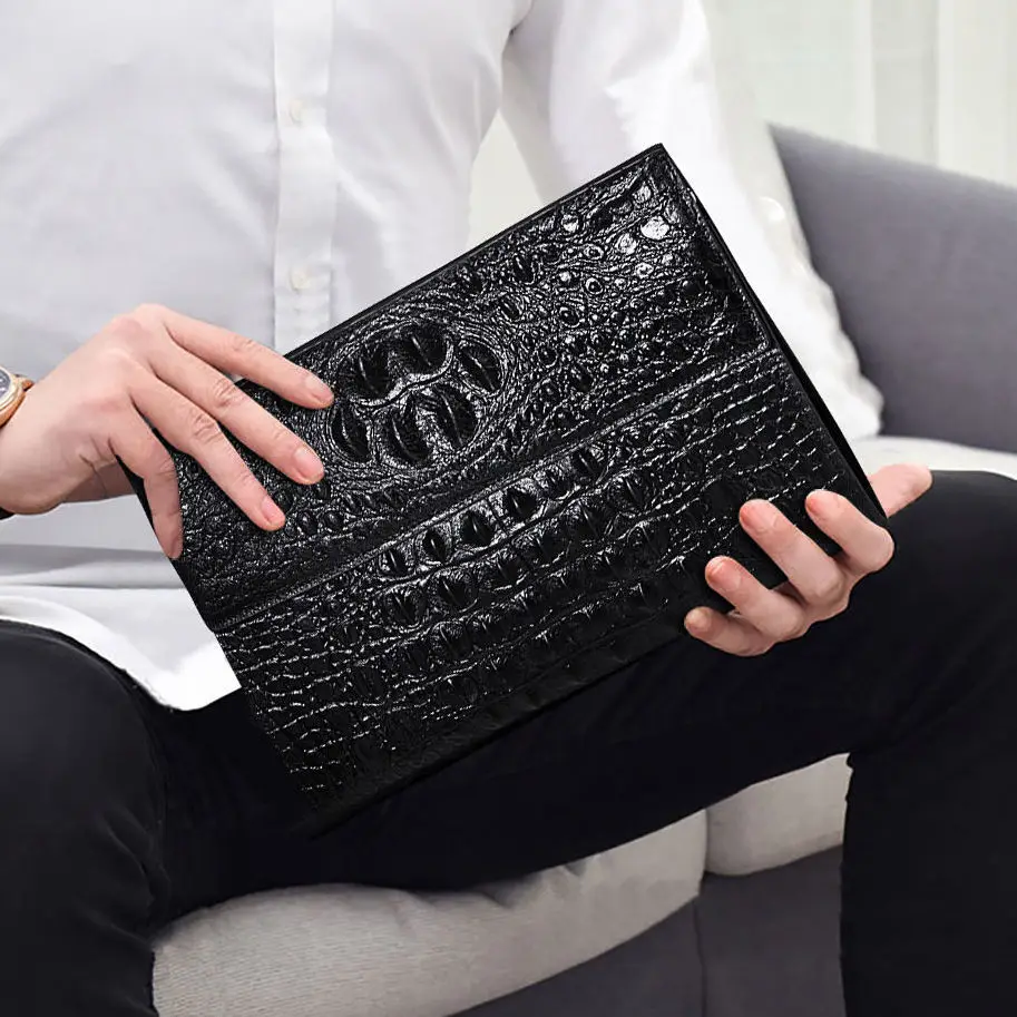 2023 New Luxury Men's Clutch Cow Genuine Leather Male Wallet Real Natural Leather Alligator Man Purses Men Long Wallet Phone