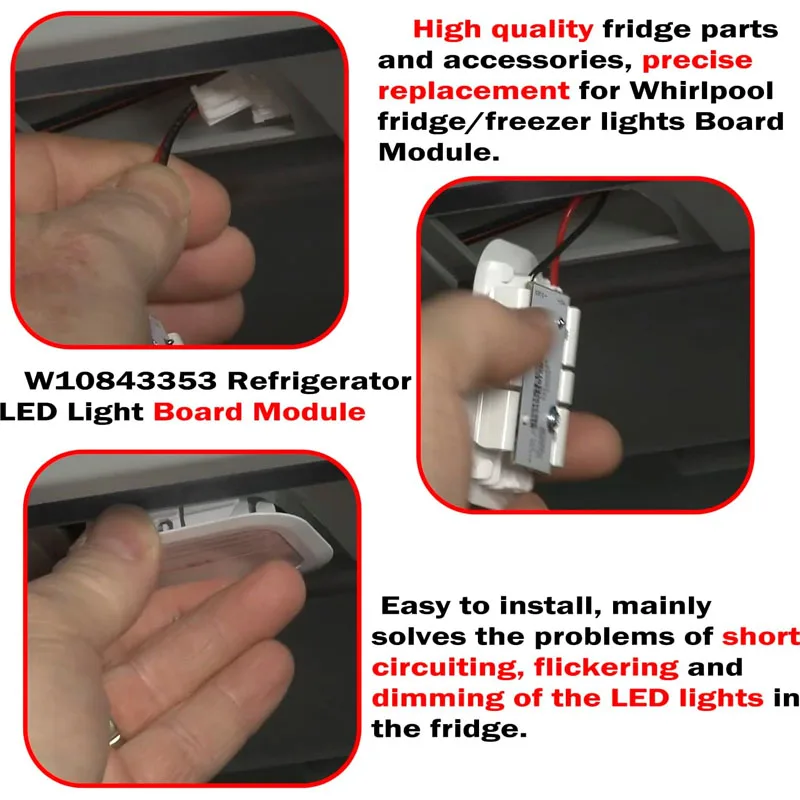 Substituição do módulo LED Freezer Light Board, W10843353, W11205083, W10695459, Geladeira, Whirlpool, Whirlpool, Mais