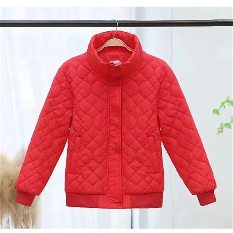 

Rhombic Fashion Short Down Jacket Women Parkas New Winter Overcoat 2024 Korean Warm Cotton-Padded Coat Stand Collar Ladies Tops