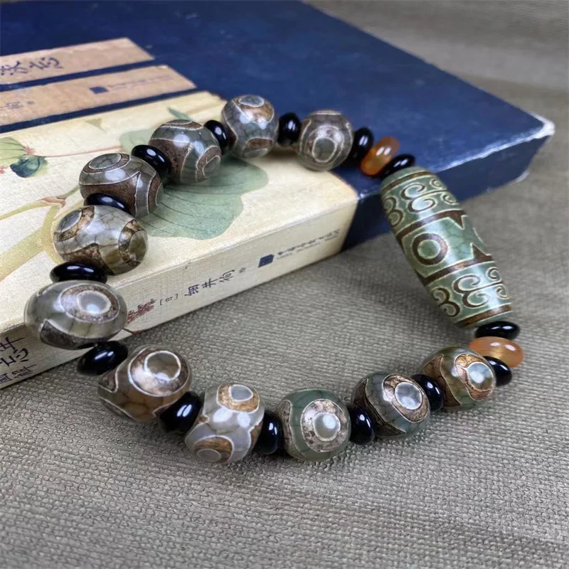 Hot Selling Natural Hand-carved Tibetan Agate  Dzi Beads Bracelet Fashion Jewelry Bangles Men Women Lucky Gifts