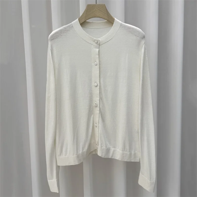

Cardigan for women 2026 Summer New Stretch Knitted Slimming Women's Long Sleeve Top Single breasted round neck women's sweater